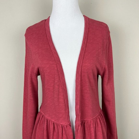 T.La Anthropologie Cardigan‎ Womens Medium Pink Knit Open Pleated Ruffle Sweater - Picture 2 of 10